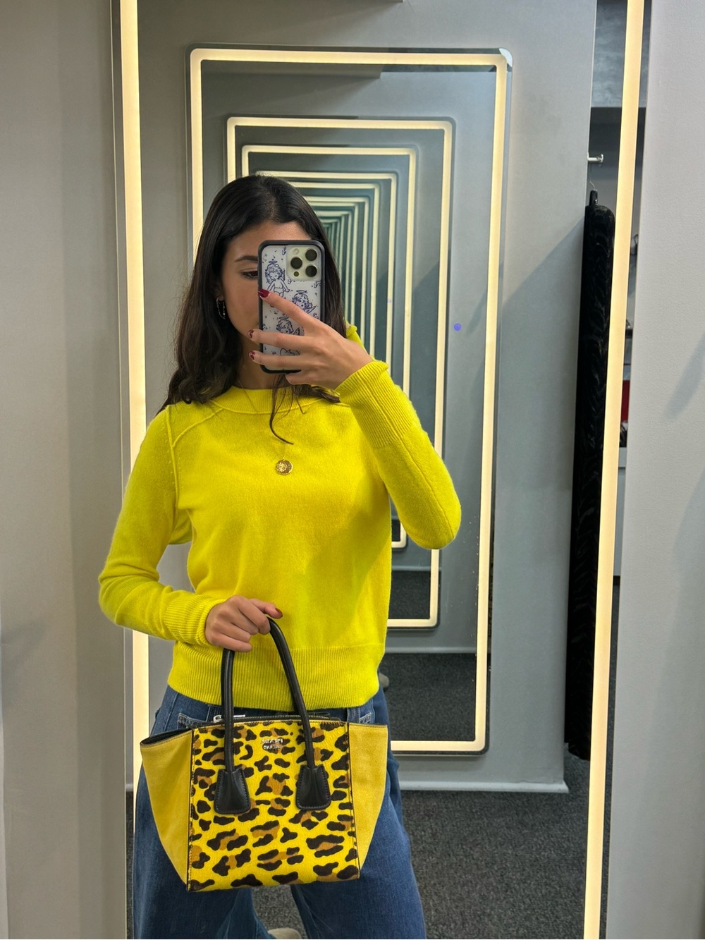 Prada Yellow Leopard Calf Hair Cavallino Mini Tote Crossbody Bag